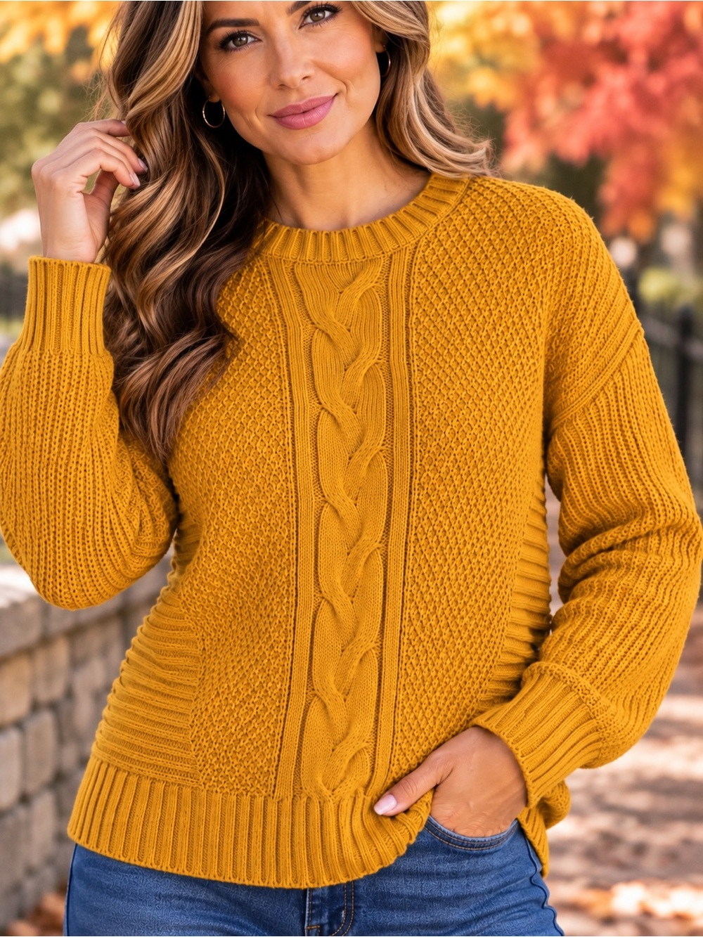 🌙✨🆕 Arizona Jean Company Mustard Cable Knit Sweater Size S